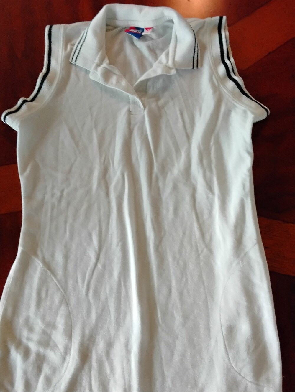 Tail White Sleeveless Polo Tank with Black Trim